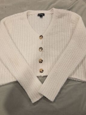 Target Kids (10/12) Cream Ribbed V-Neck Button Cardigan - Girls